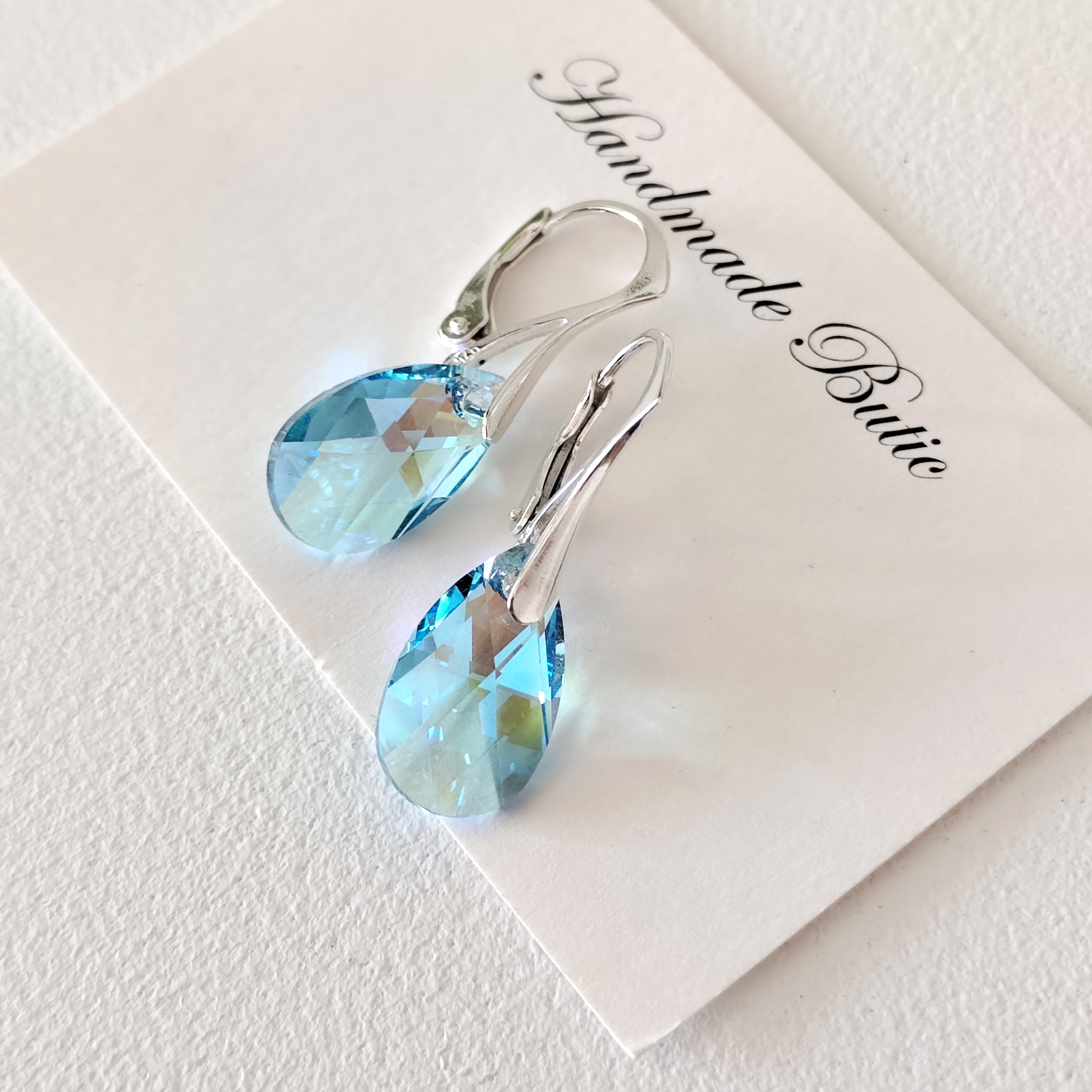 cercei lacrima bleu swarovski